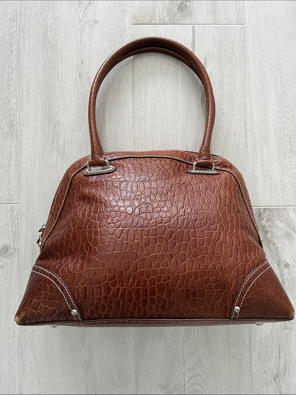 Brown Croc-Embossed Leather Top-Handle Bag from Talbots